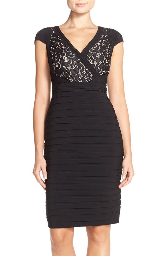 Adrianna Papell Lace & Jersey Sheath Dress In Black