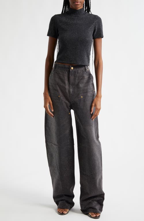Alexander Wang Hotfix Crystal Wool Blend Sweater In Charcoal