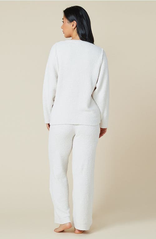 Softies Solid Marshmallow Reverse Seam Crew Neck Lounge Set With Bracelet Sleeve In Almond