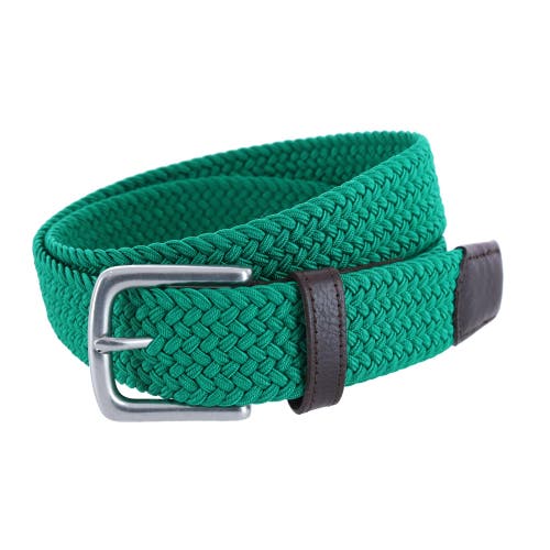 Trafalgar Men's Riverside Woven Rayon Leather Belt In Emerald Green