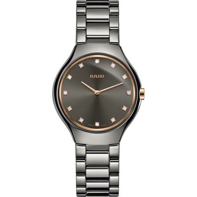 Rado True Thinline Diamond Ceramic Bracelet Watch, 30mm