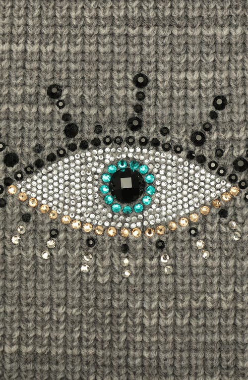 Shop Kurt Geiger London Evil Eye Crystal Embellished Scarf In Dark Grey Marl