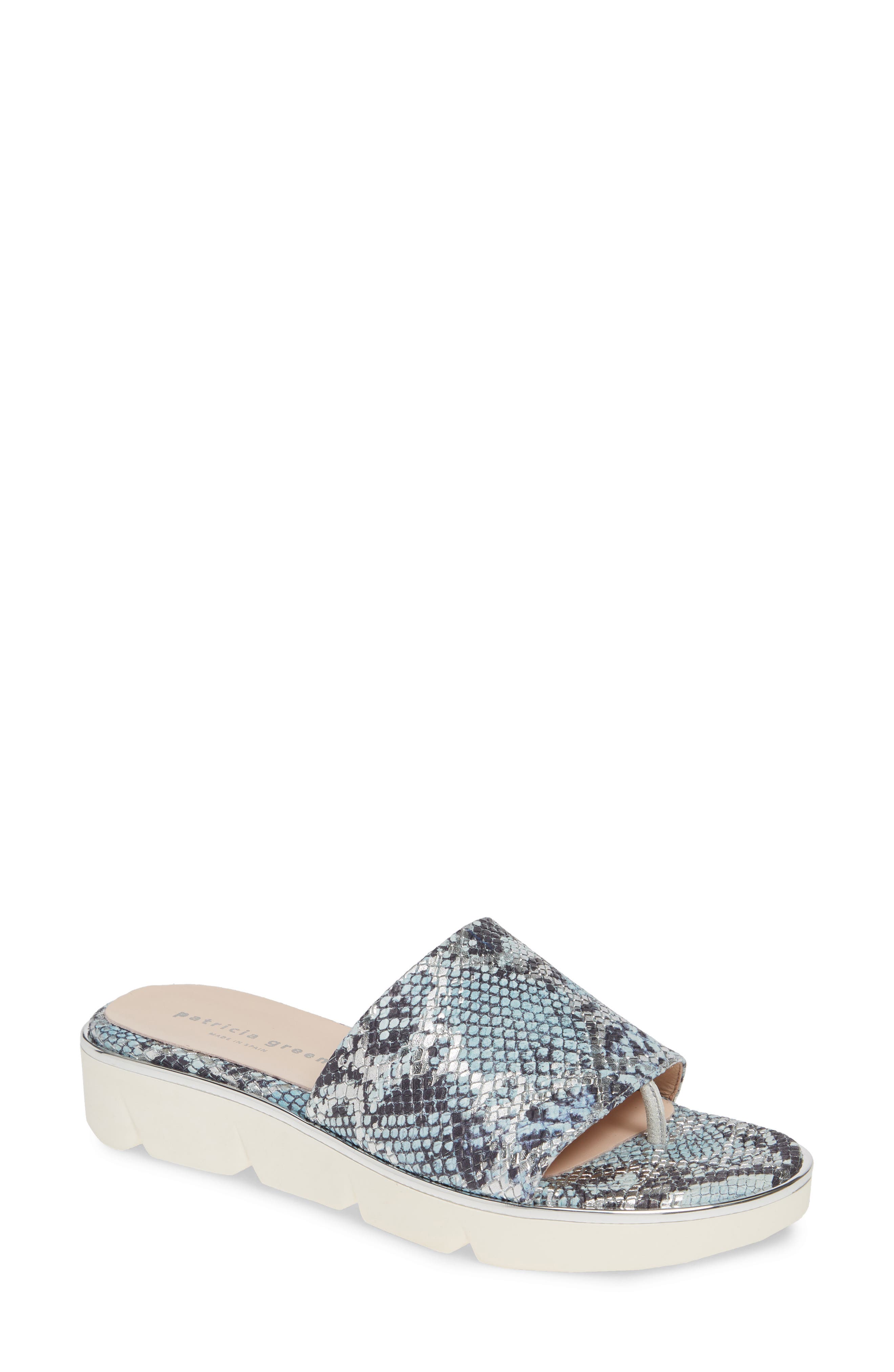 Patricia Green Snake Embossed Slide Sandal, Blue/green