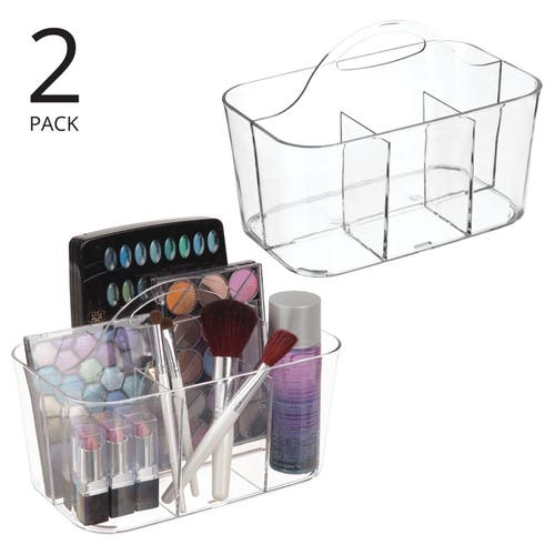 Mdesign Small Plastic Divided Cosmetic Storage Organizer Caddy, 2 Pack In Clear