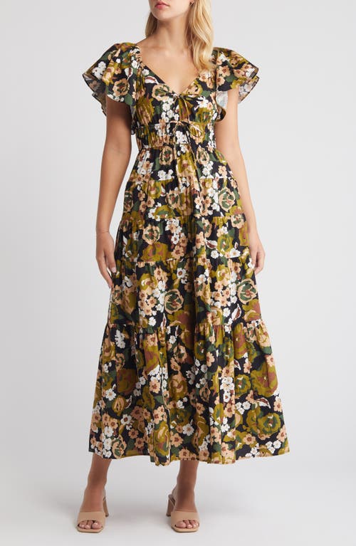 MOON RIVER Floral Fit & Flare Midi Dress Navy Multi at Nordstrom,