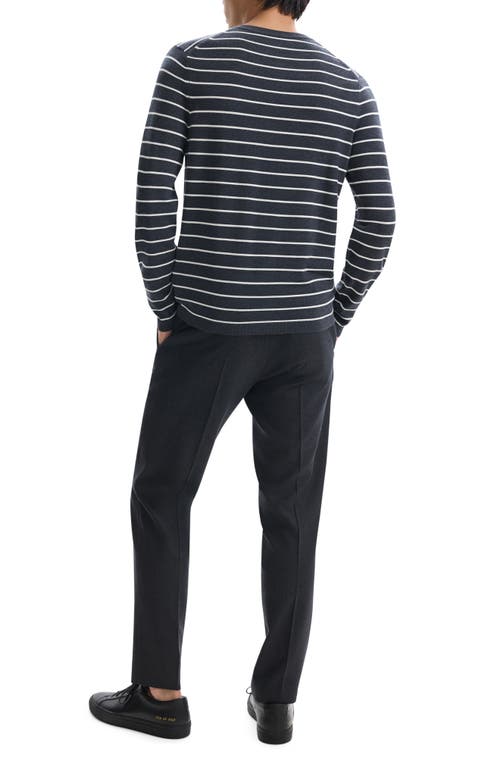 Shop Theory Stripe Long Sleeve Merino Wool T-shirt In Dark Grey Heather/new Ivory