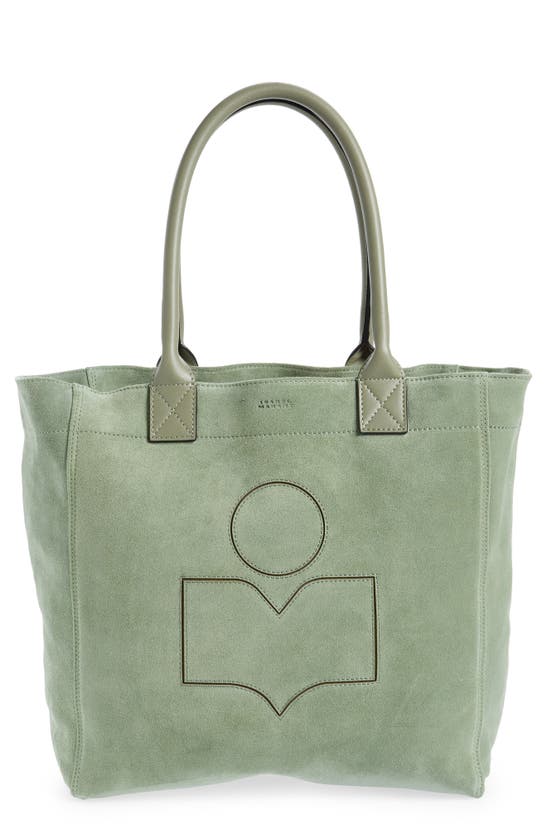 Isabel Marant Small Yenky Logo Suede Tote In Almond Green