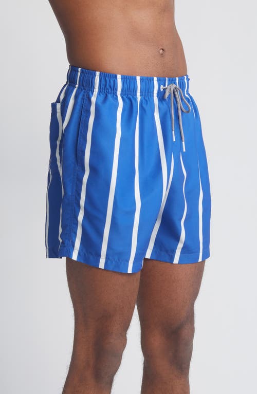 Shop Boardies Watson Stripe Mid Length Swim Trunks In Navy/white