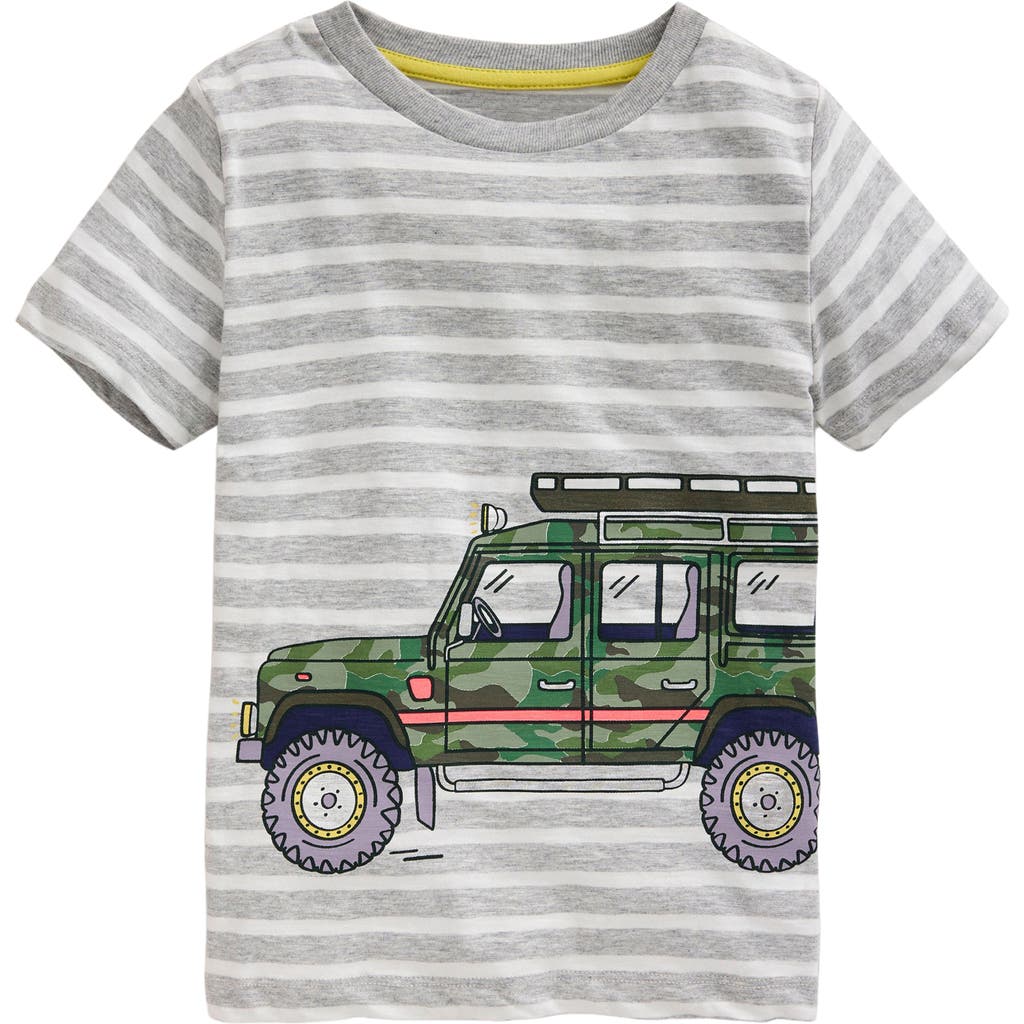 Mini Boden Kids' Stripe Jeep Appliqué Cotton T-shirt In Grey Marl/ivory Stripe Jeep