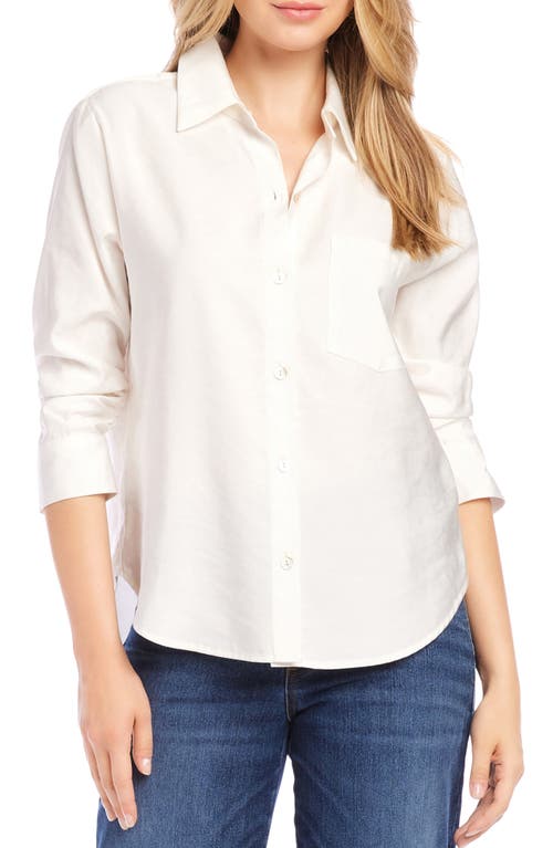 Shop Karen Kane Ruched Sleeve Button-up Shirt In Off White