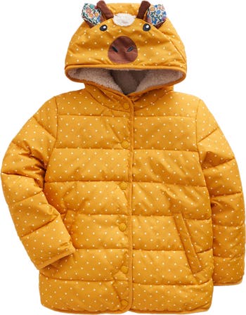 Mini Boden Kids' Foil Stars High Pile Fleece Lined Parka with Faux Fur Trim