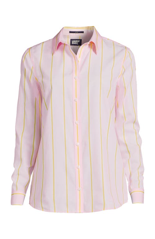 Shop Lands' End No Iron Supima Cotton Long Sleeve Shirt In Simply Pink Accent Stripe