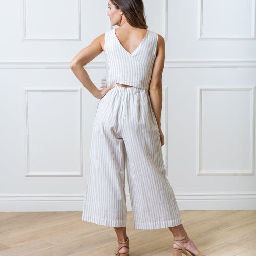 Shop Hope & Henry Womens' Tie-waist Wide Leg Jumpsuit In Light Taupe Stripe