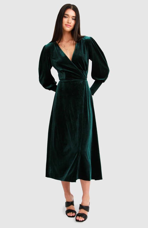 Shop Belle & Bloom Current Mood Velvet Wrap Dress In Dark Green