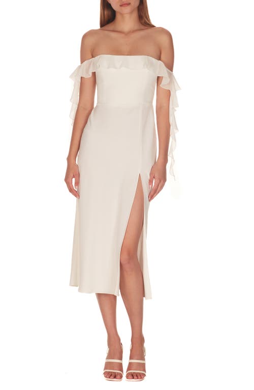 Amanda Uprichard Copellia Ruffle Off the Shoulder Midi Dress in Ivory