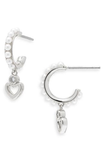 Kate Spade Saturday Imitation Pearl Huggie Hoop Earrings In Cream/silver