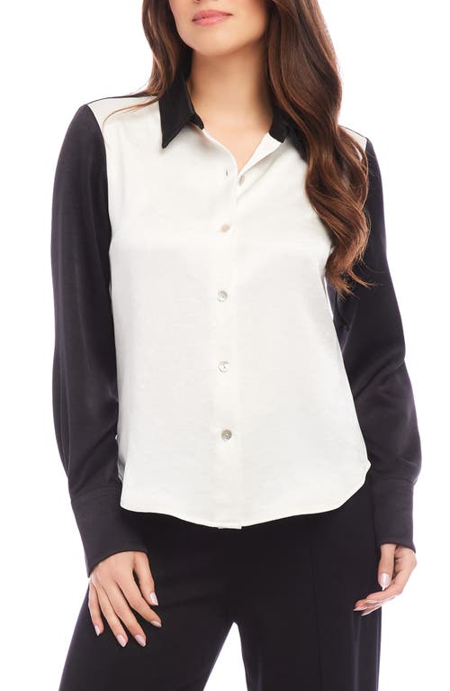 Shop Karen Kane Colorblock Button-up Shirt In Cream With Black