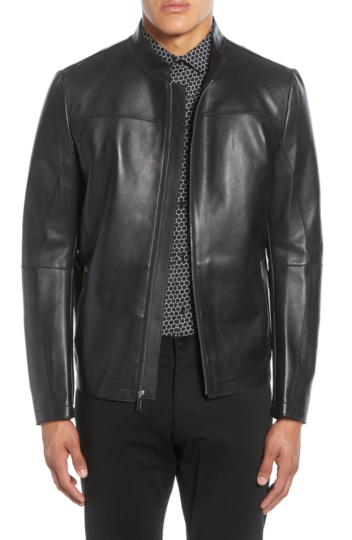 Karl Lagerfeld Paris Bonded Leather Racing Jacket | Nordstrom