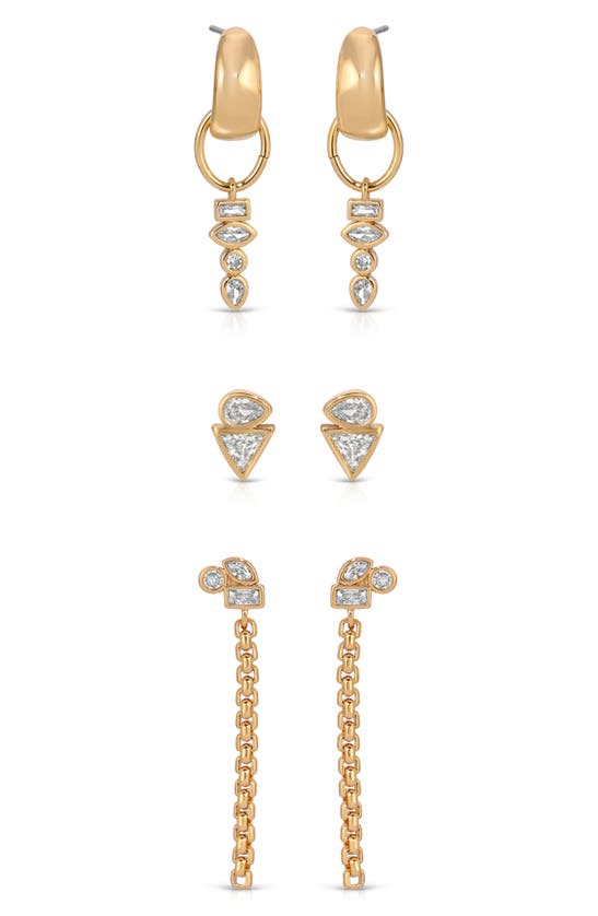 Shop Ettika Ear Party Set Of 3 Assorted Hoop, Stud & Drop Earrings In Gold