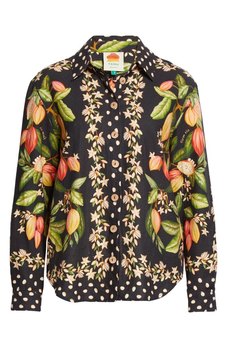 FARM RIO Cocoa Paradise Linen Blend Blouse, Main, color, BLACK