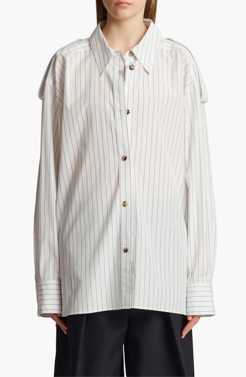 Shop Khaite Tamal Pinstripe Cotton Button-up Shirt In White/navy