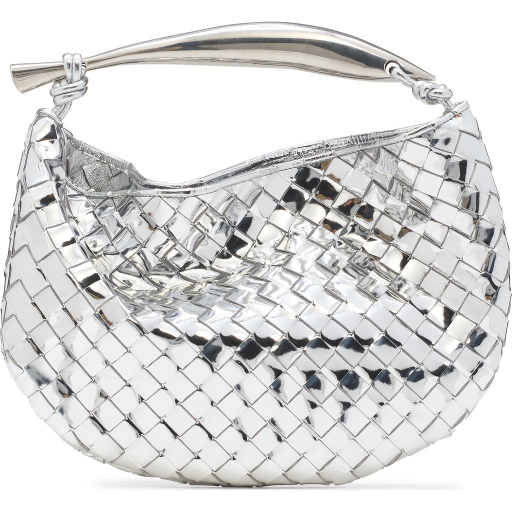 Bottega Veneta Sardin Mini Metallic Intrecciato Top-handle Bag In Silver/vintage