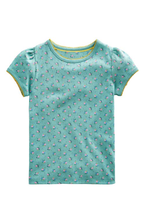 Mini Boden Kids' Floral Pointelle Cotton T-Shirt in Hot Spring Blue Floral