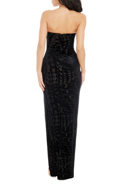 DRESS THE POPULATION DRESS THE POPULATION JASMINE STRAPLESS BURNOUT VELVET SHEATH GOWN