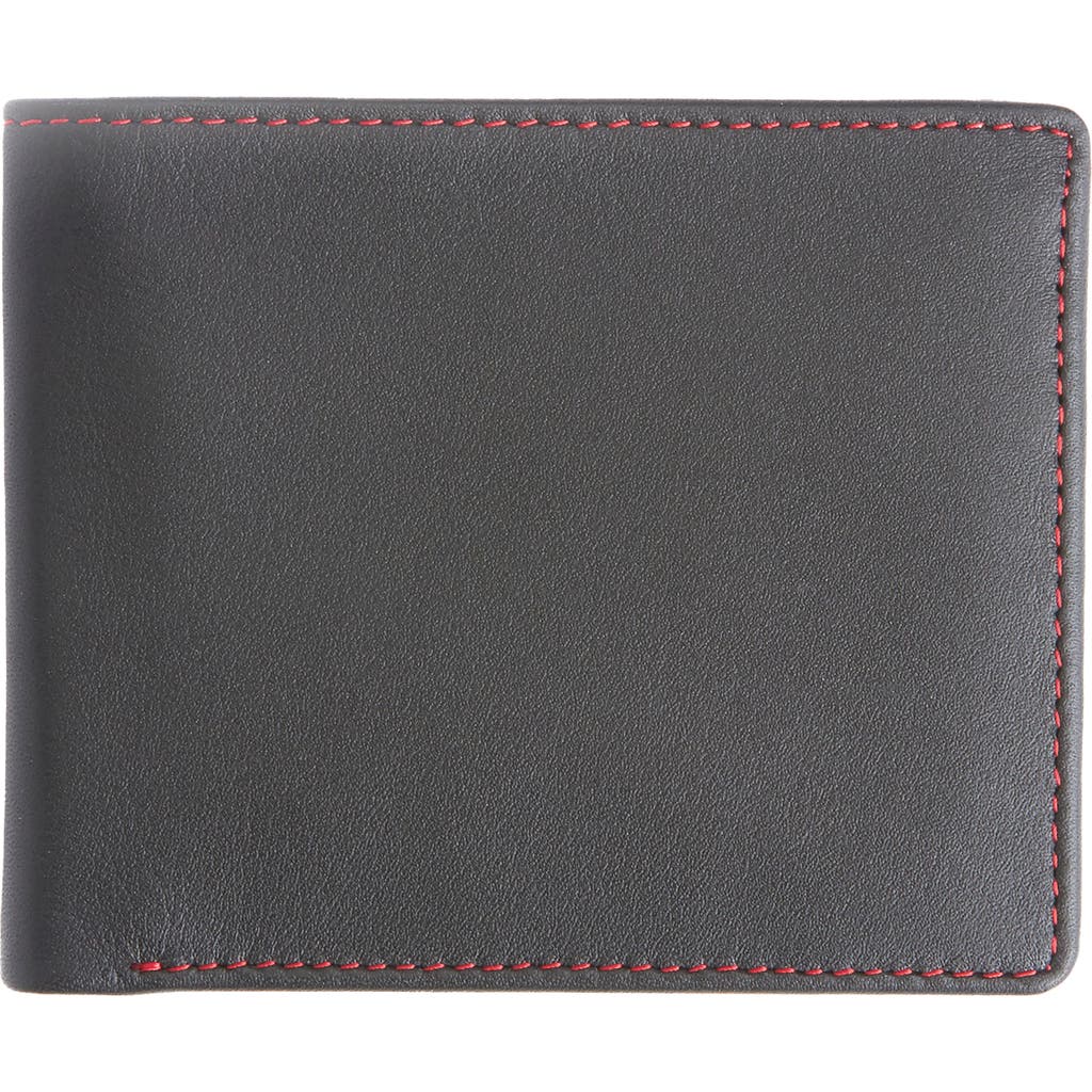Royce New York Personalized Rfid Leather Trifold Wallet In Black/red- Silver Foil