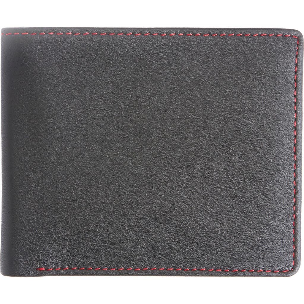 Royce New York Personalized Rfid Leather Trifold Wallet In Black/red- Silver Foil