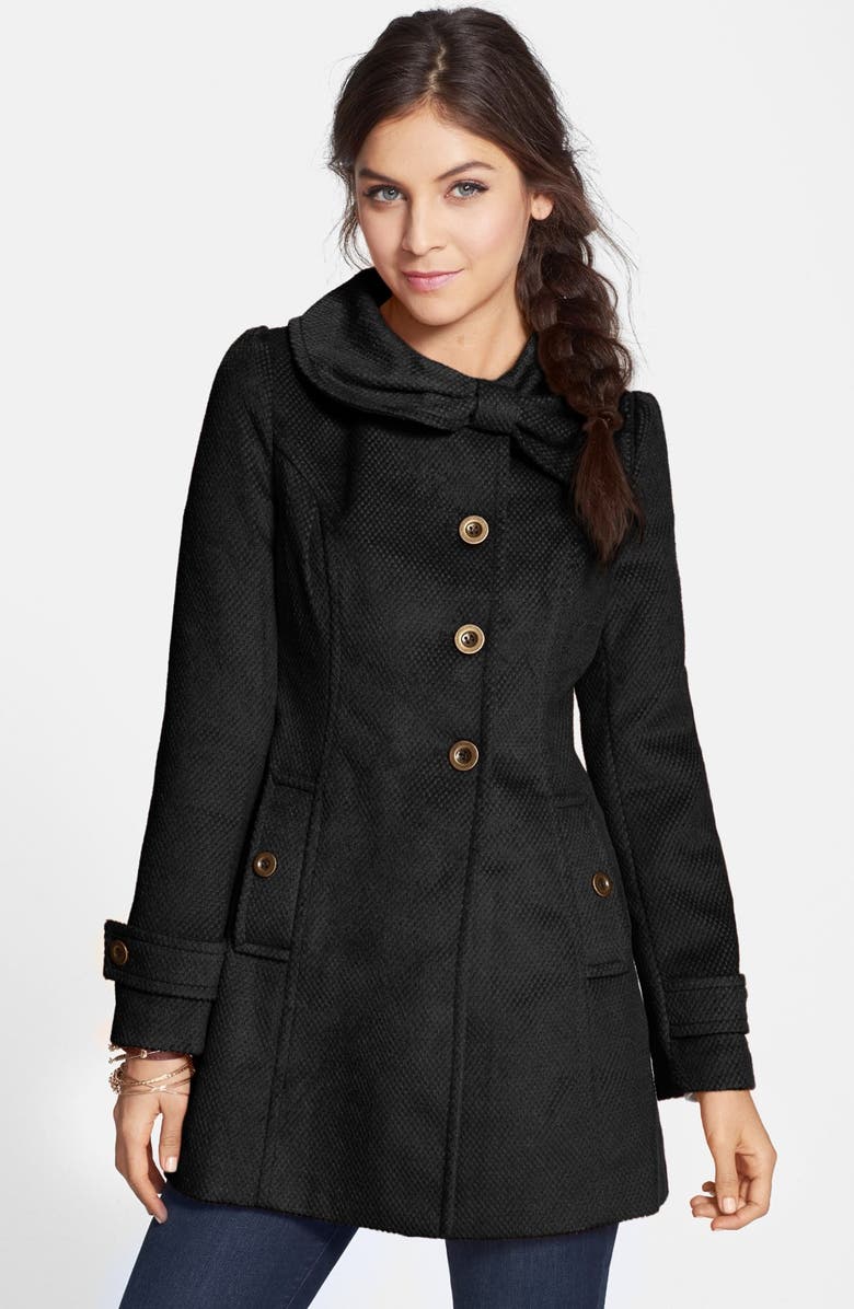 Tulle Bow Collar Textured Coat (Juniors) (Online Only) | Nordstrom