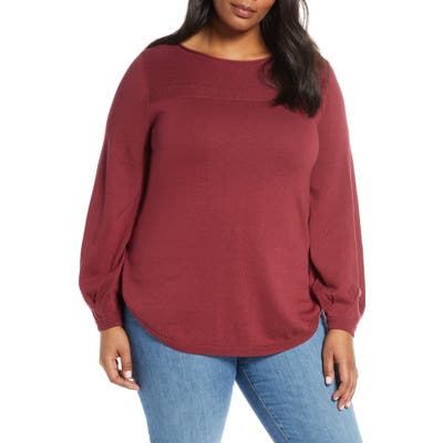 Plus Size Caslon Bishop Sleeve Cotton Blend Sweater, Red