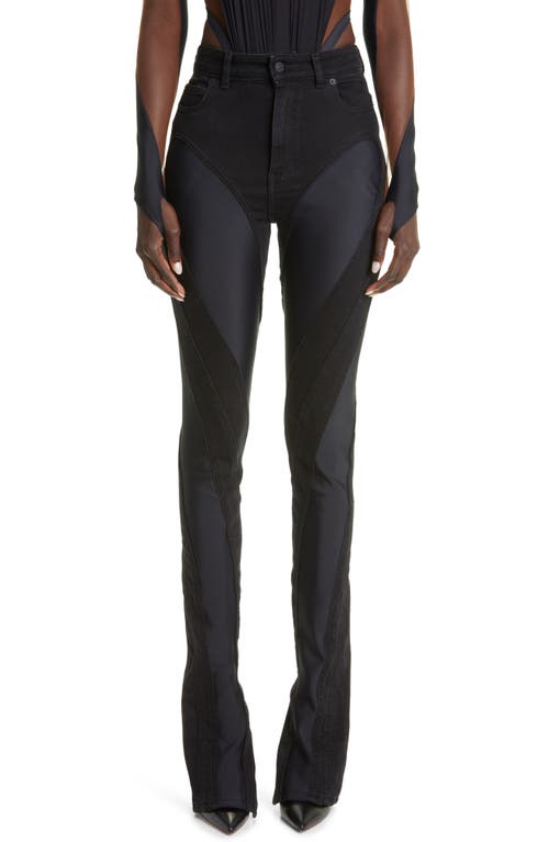 MUGLER Spiral High Waist Denim & Tech Jersey Skinny Jeans in B1999 Black /Black