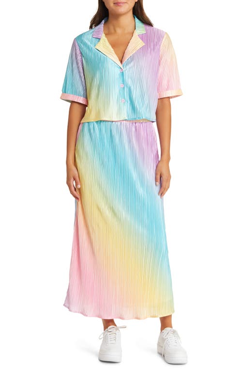 Est La Vie Rainbow Stripe Two-Piece Shirt & Skirt Set in Rainbow Daydream