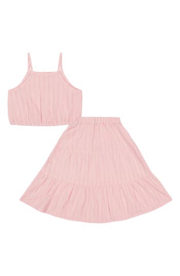Shop Juicy Couture Kids' Metallic Stripe 2-piece Skirt Set In Pink