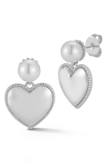 Chloe & Madison Chloe And Madison Freshwater Pearl Heart Drop Earrings In Silver