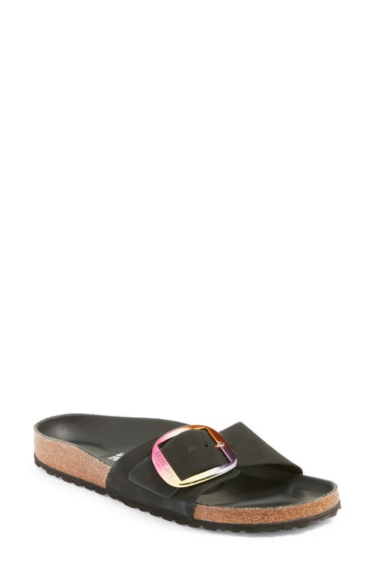 Shop Birkenstock Madrid Iridescent Big Buckle Slide Sandal In Black