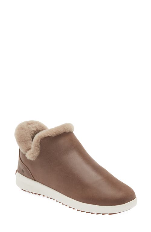 Olukai Malua Hulu Genuine Shearling Slip-on Sneaker In Warn Taupe/off White