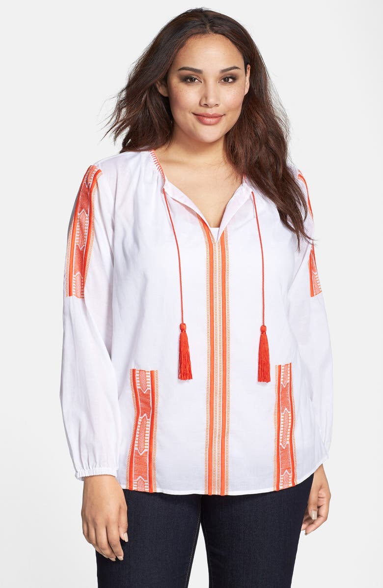 MICHAEL Michael Kors Embroidered Cotton Voile Peasant Top (Plus Size ...