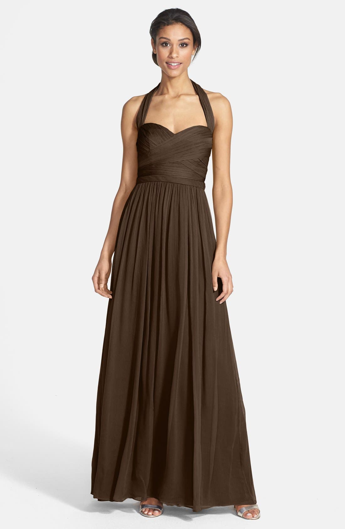 Monique Lhuillier Bridesmaids Crinkled Silk Chiffon Halter Gown Nordstrom