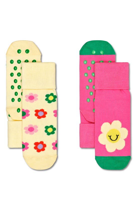 Happy Socks Kids' Assorted 2-pack Smiley Daisy Anti-slip Socks In Multi