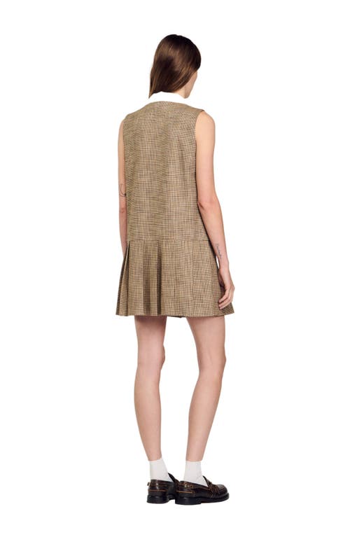 Shop Sandro Short Micro Houndstooth Dress In Brown