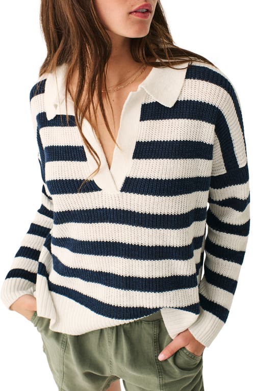 Faherty Miramar Linen & Organic Cotton Polo Sweater in Mariner Stripe