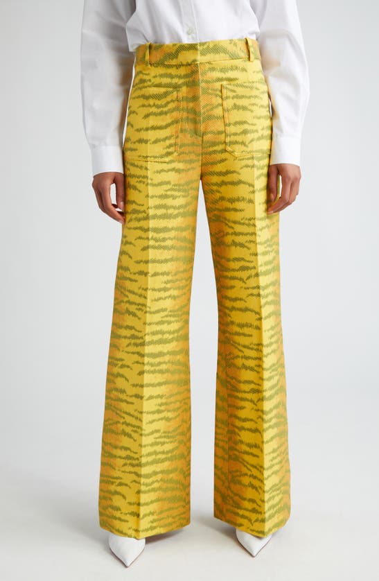 Victoria Beckham Alina Tiger Stripe Wool Blend Wide Leg Pants In Tiger Allover - Yellow/ Maple