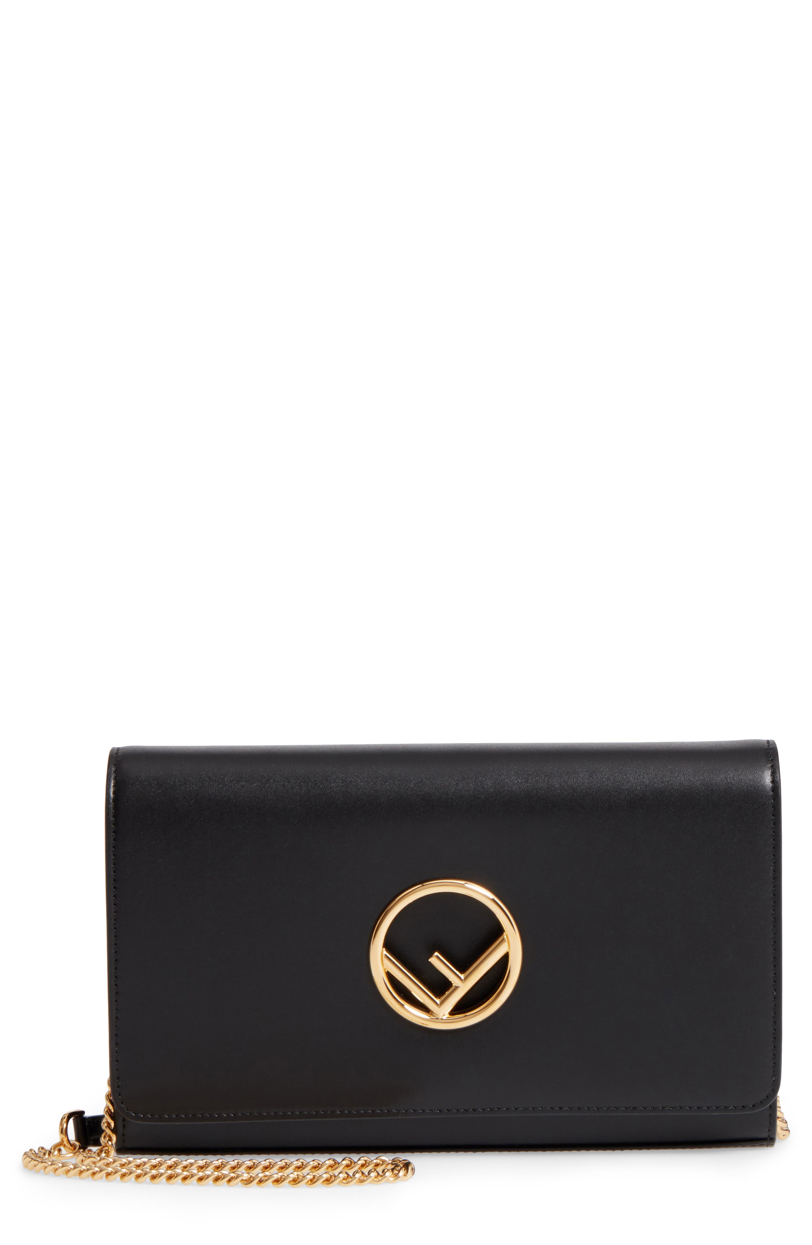 fendi logo calfskin leather wallet on a chain