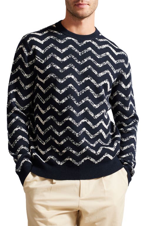 Ted Baker London Zigzag Jacquard Crewneck Sweater in Navy at Nordstrom, Size 5