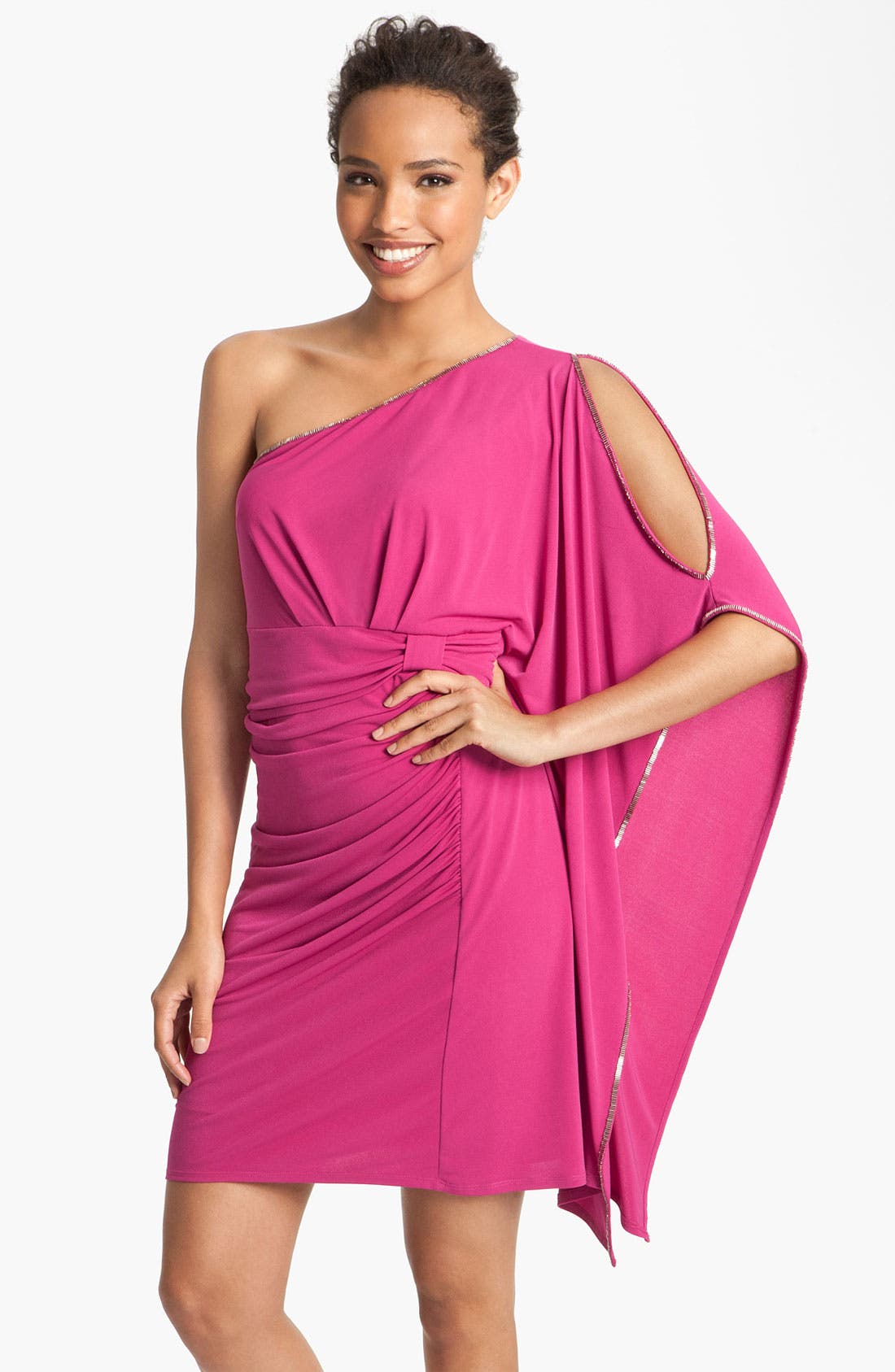 Laundry by Shelli Segal Embellished One Shoulder Ruched Jersey Dress