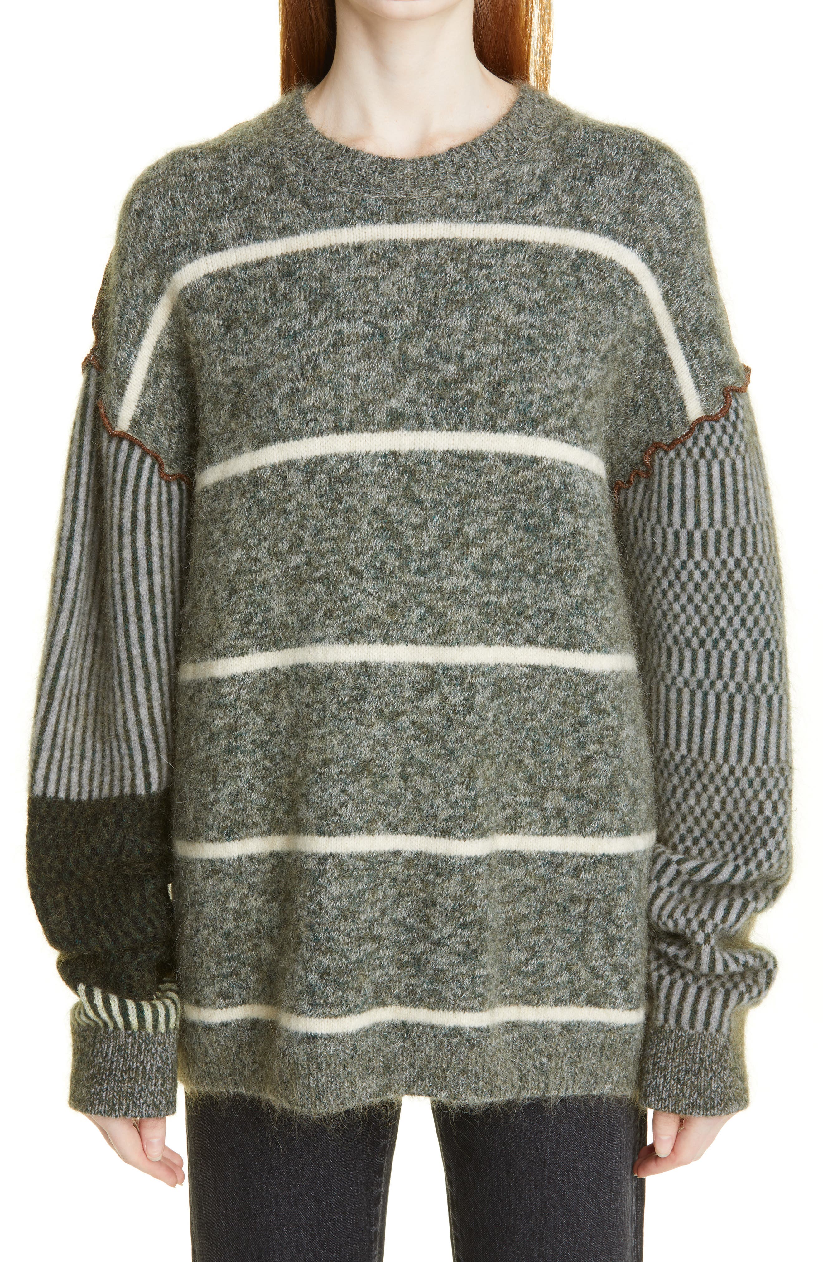 Acne Studios Callisto Stripe Wool Blend Sweater in Olive Green