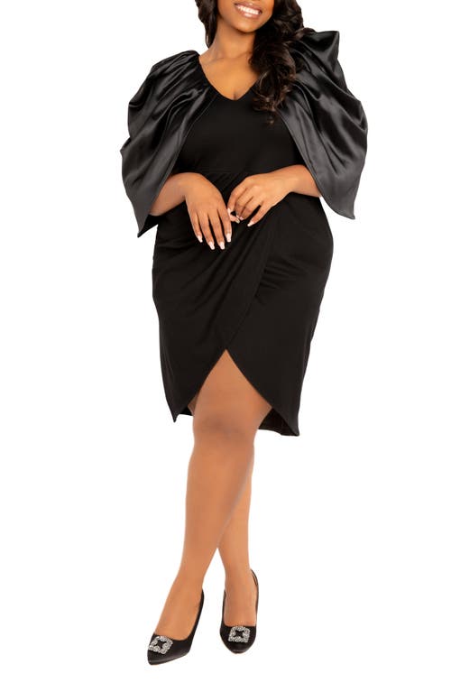 Shop Buxom Couture Satin Drape Sleeve Sheath Dress In Black