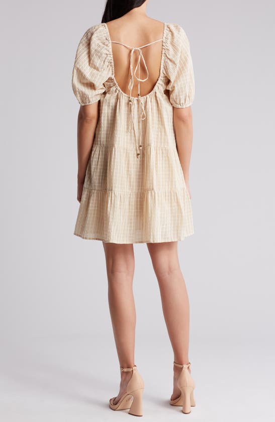 Shop Lovestitch Tiered Puff Sleeve Cotton Dress In Natural